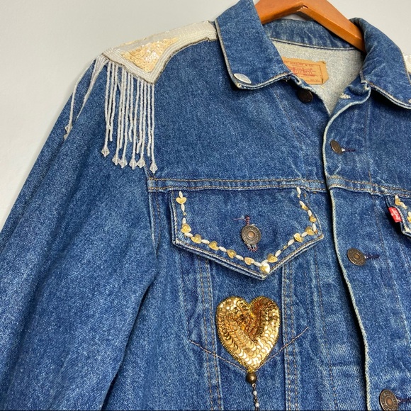 Vintage One of a Kind Pearl Embroidered 80s Levi's Denim Jean Jacket715060216 C1 - Picture 3 of 7